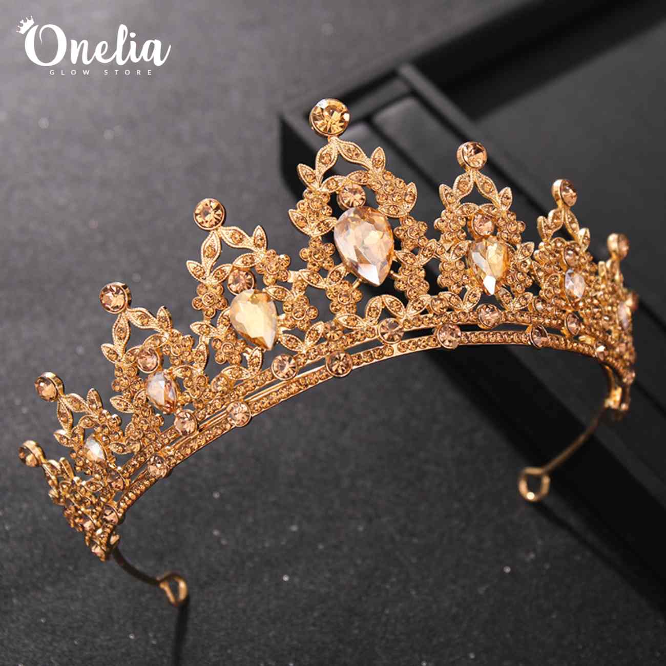 ASTRID Tiara dorada con piedras dorado champagne Onelia Onelia